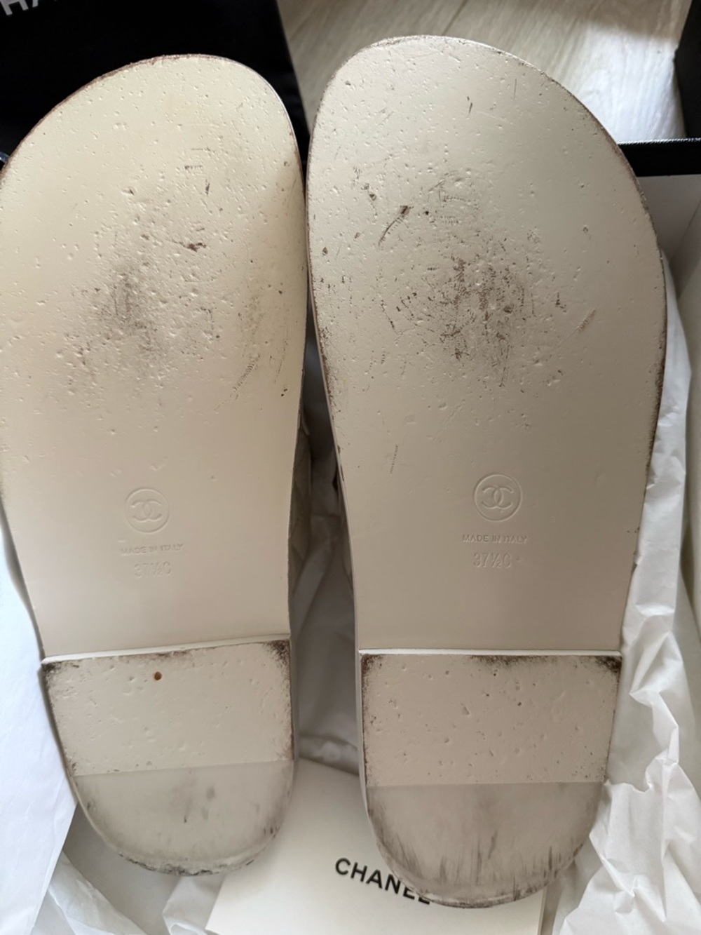 Chanel Quilted Beige CC Logo Slide Mule Dad Sandals size 37.5 - Picture 7 of 9